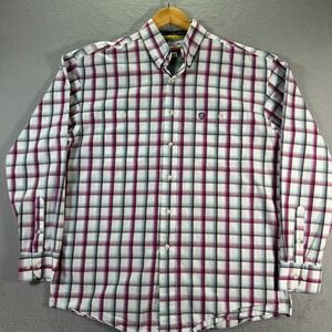 Wrangler George Straight Cowboy Cut Button Down Shirt Men Large White Pink Plaid